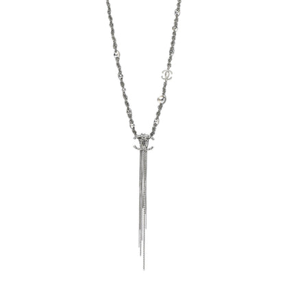 Chanel Crystal Pearl Chain Necklace Gray 1 of 6