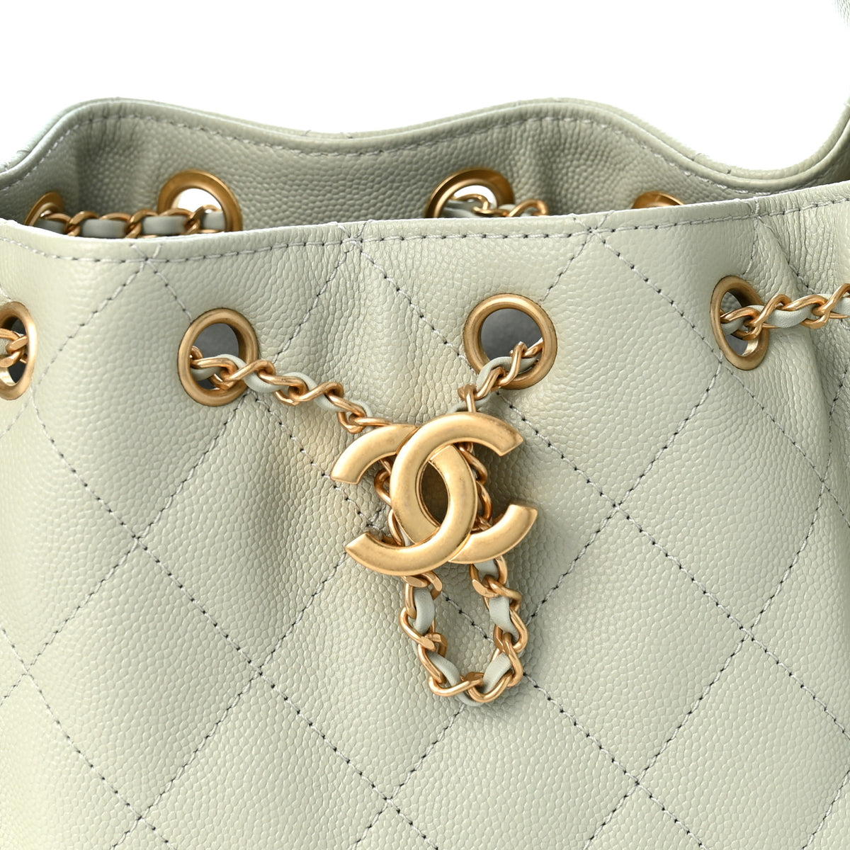 Caviar Quilted Mini Chanel 25 Handbag Light Green