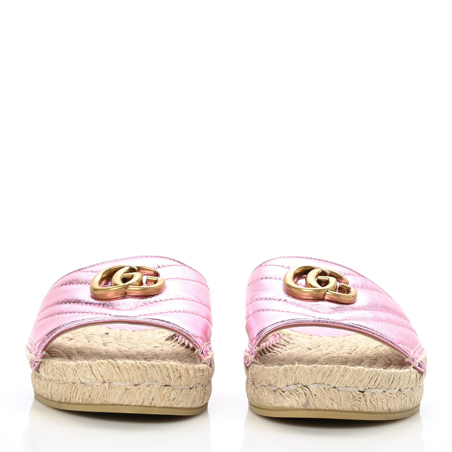 Metallic Nappa Matelasse GG Marmont Espadrille Slide Sandals 36.5 Rosa