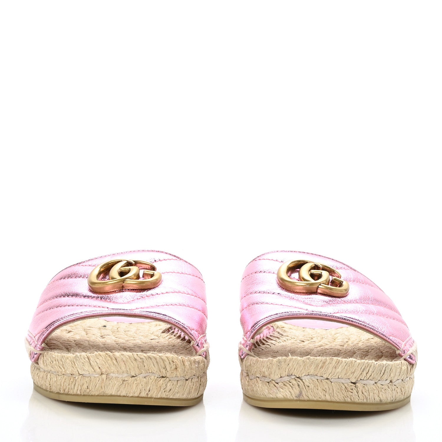 Gucci Metallic Nappa Matelasse GG Marmont Espadrille Slide Sandals 36.5 Rosa 2 of 8