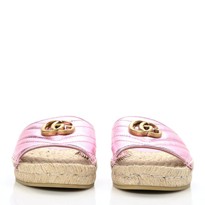 Gucci Metallic Nappa Matelasse GG Marmont Espadrille Slide Sandals 36.5 Rosa 2 of 8