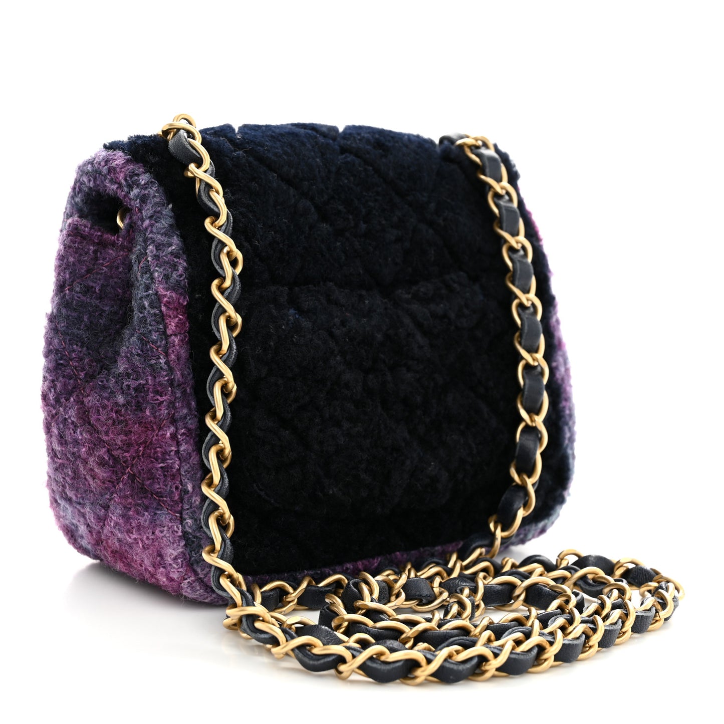 Shearling Tweed Quilted Mini Square Flap Bag Purple