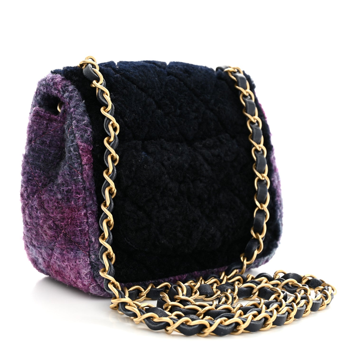 Chanel Shearling Tweed Quilted Mini Square Flap Bag Purple 3 of 10