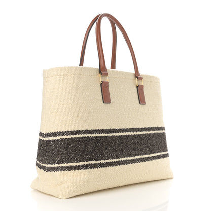 Celine Plein Soleil Textile Calfskin Horizontal Cabas Natural Tan Black 3 of 10