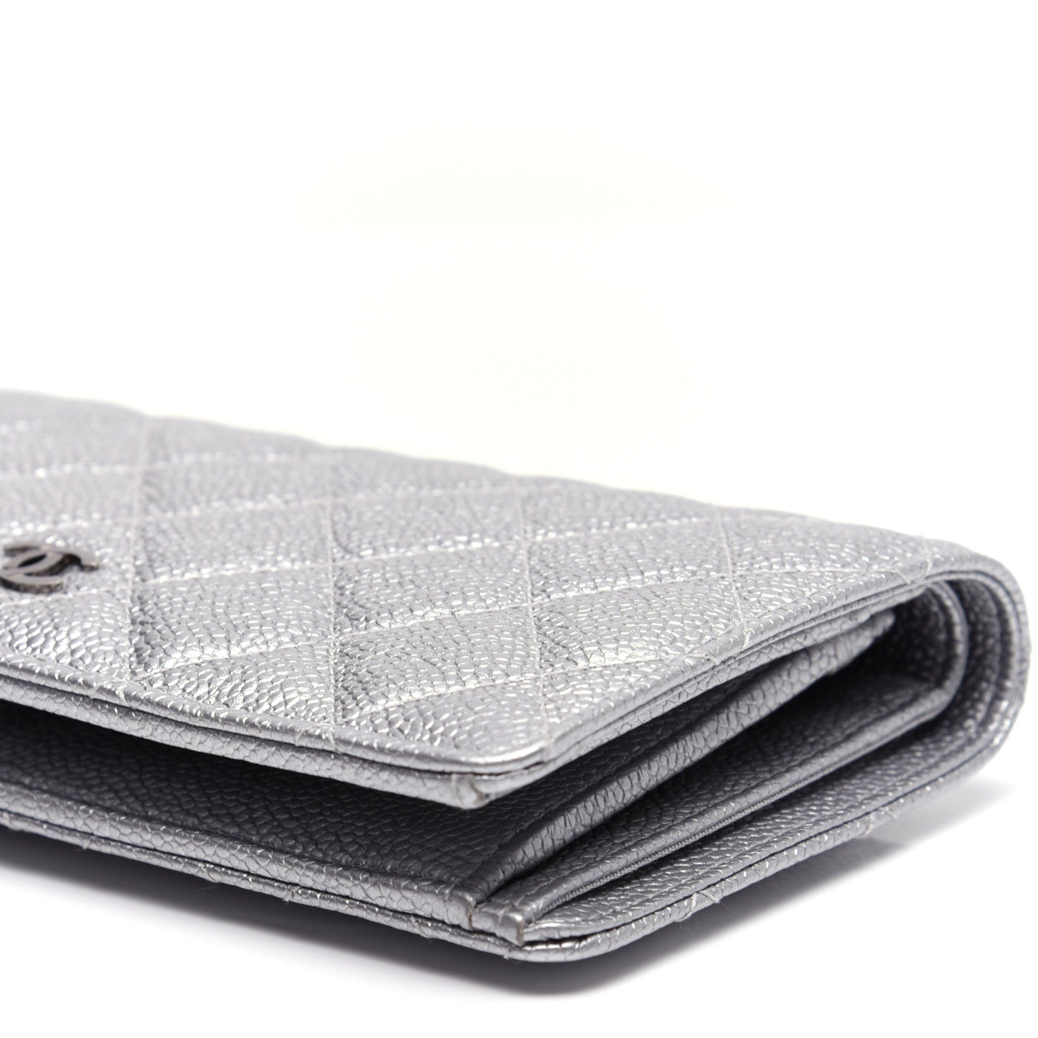 Chanel Metallic Caviar Quilted Yen Wallet Silver 8 of 14