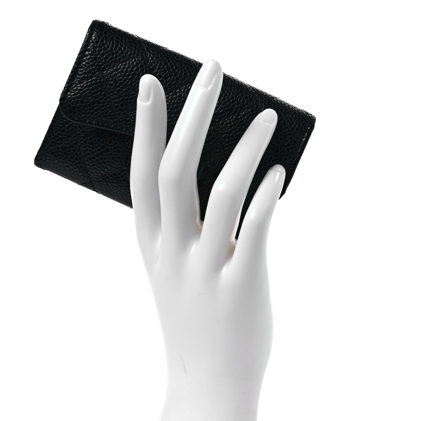 Caviar Quilted Flap Card Holder Wallet Black