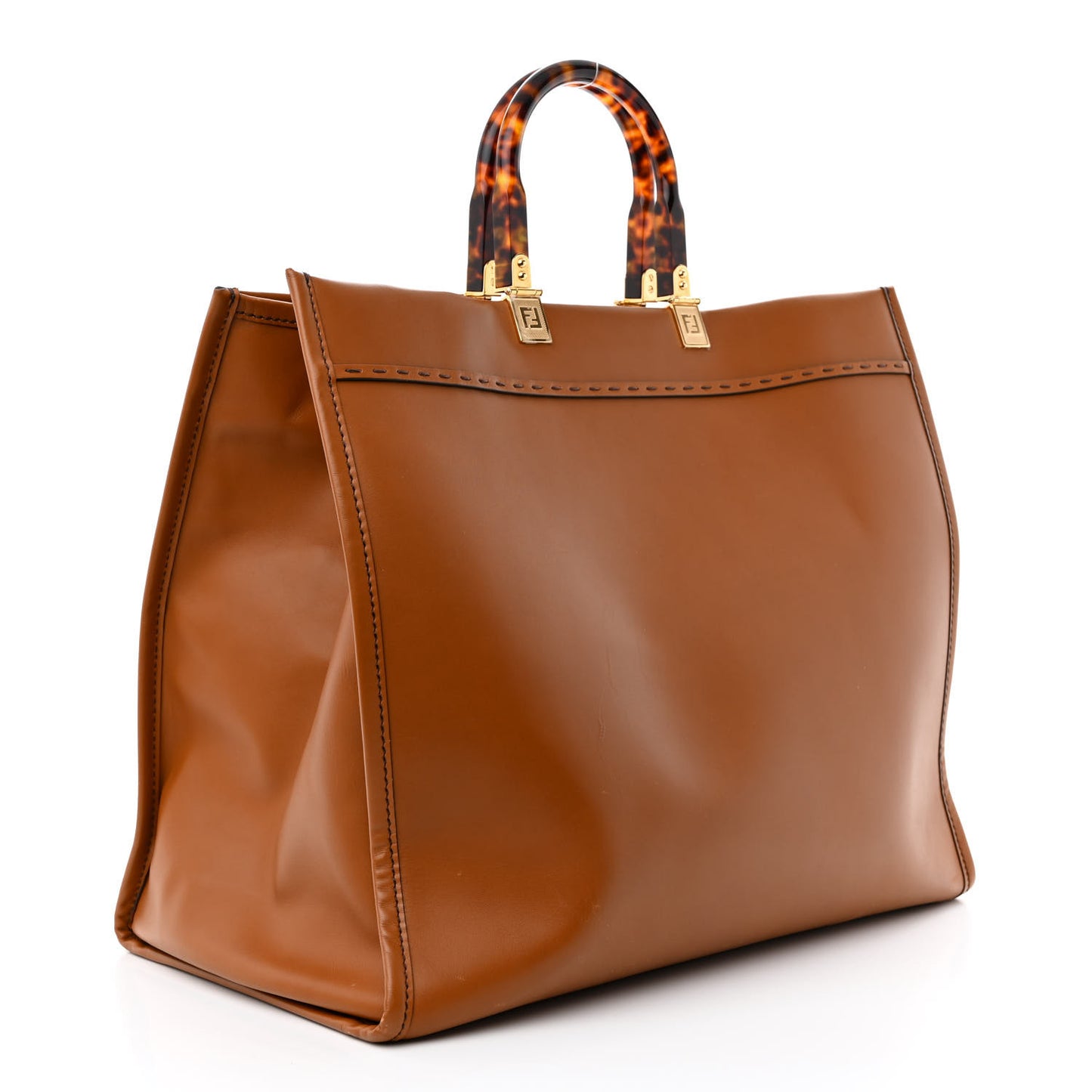 Vitello King Plexiglass Large Fendi Sunshine Shopper Tote Cuoio