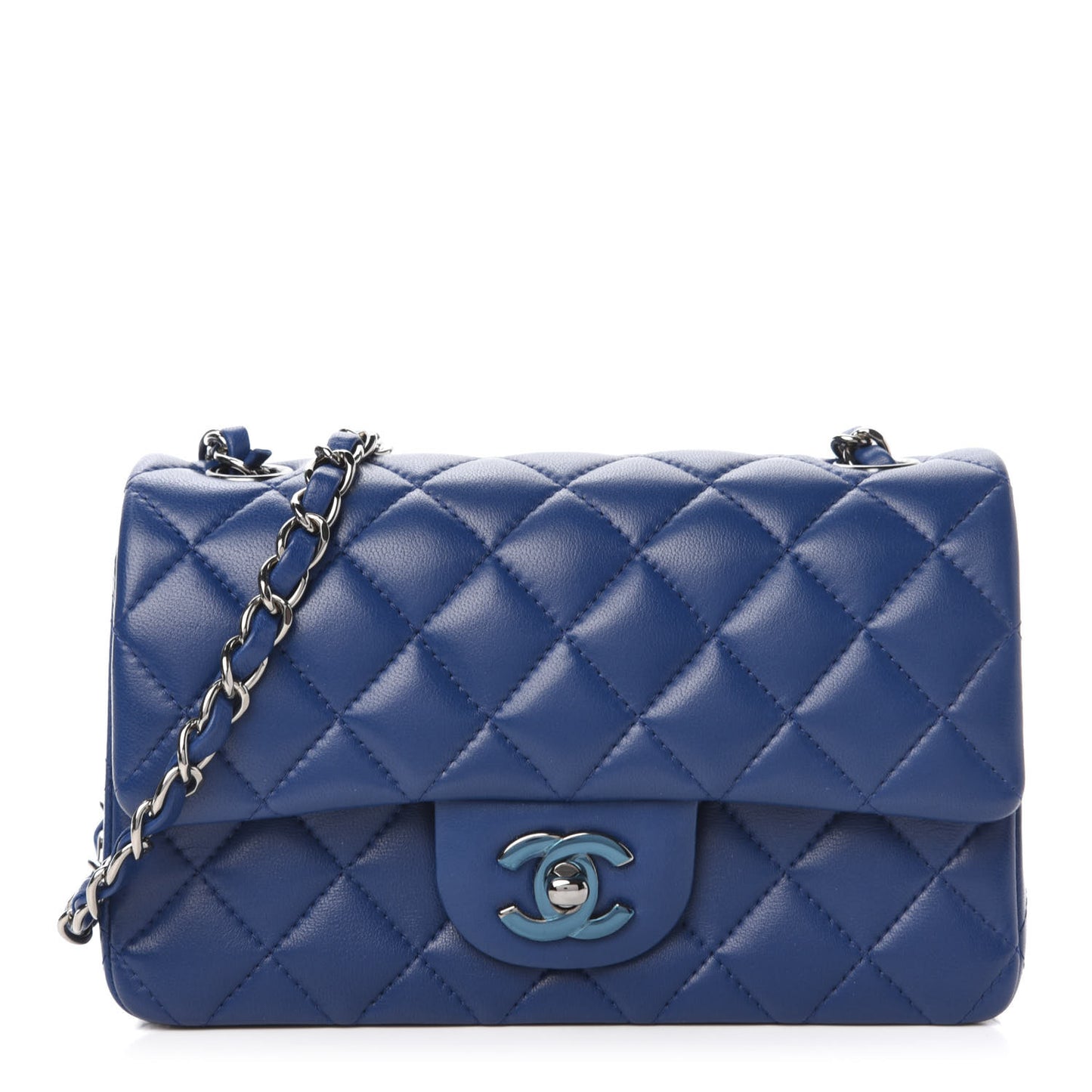 Lambskin Quilted Mini Rectangular Flap Dark Blue