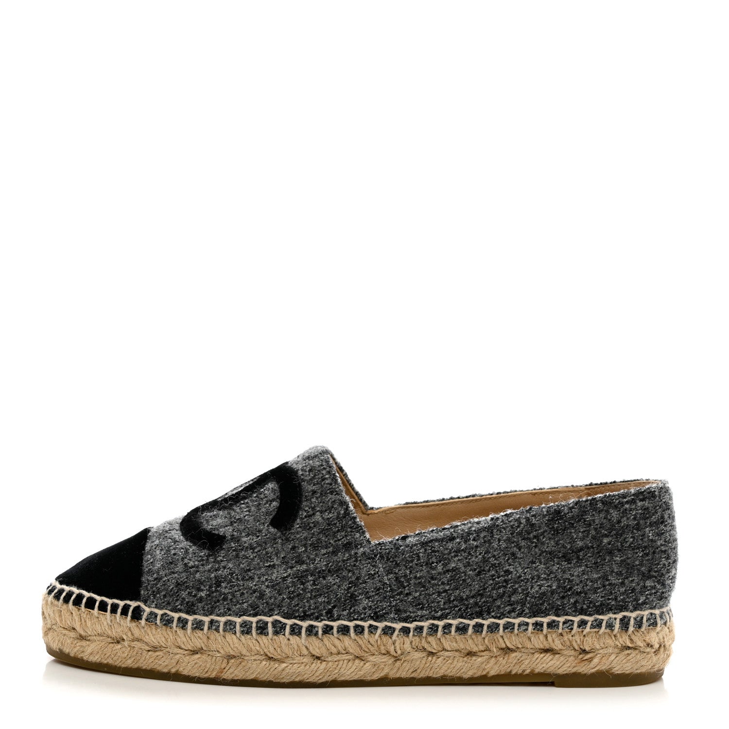 Chanel Tweed Velvet CC Espadrilles 39 Grey Black 1 of 9