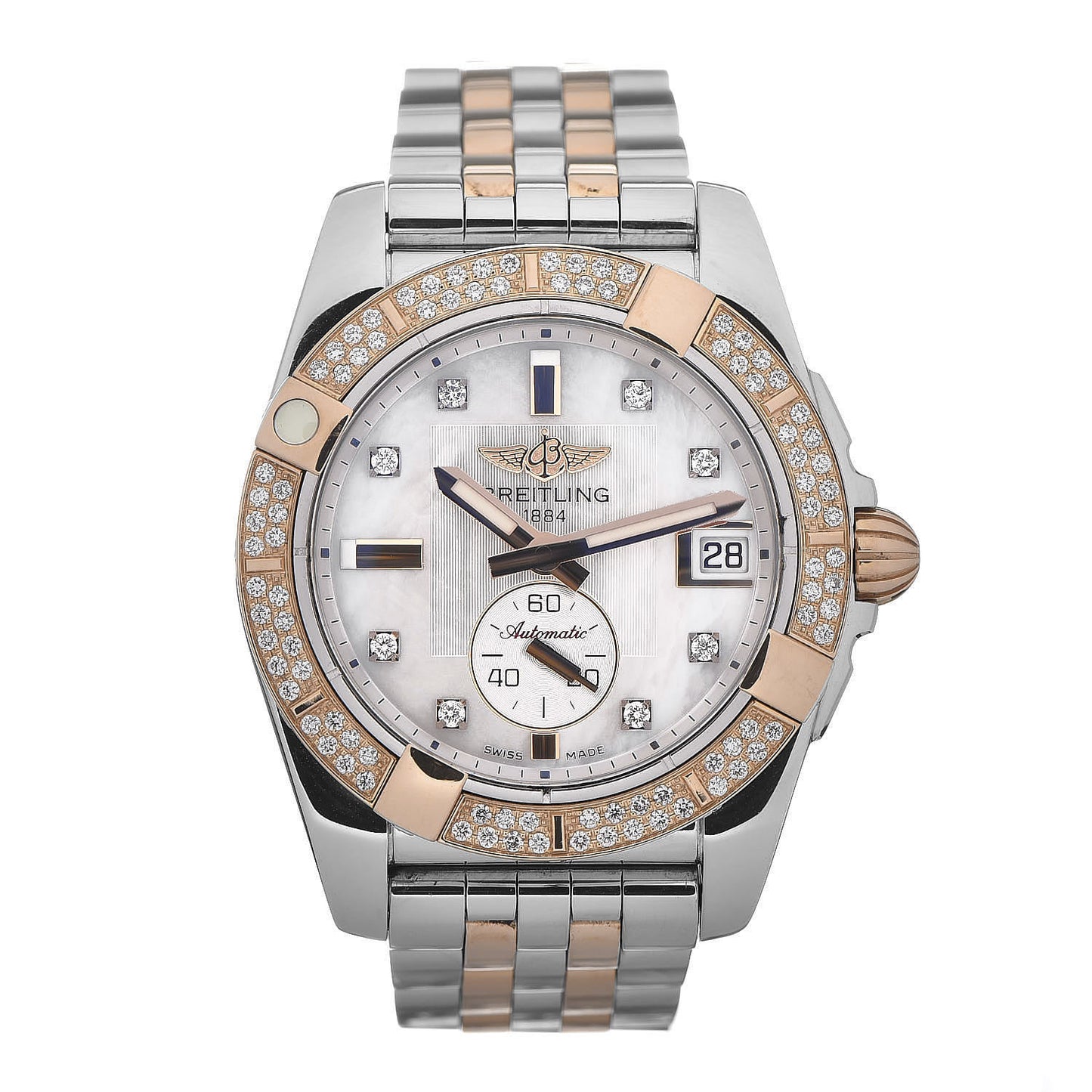 Stainless Steel 18K Rose Gold Diamond Mother of Pearl 36mm Galactic Automatic Watch C37330
