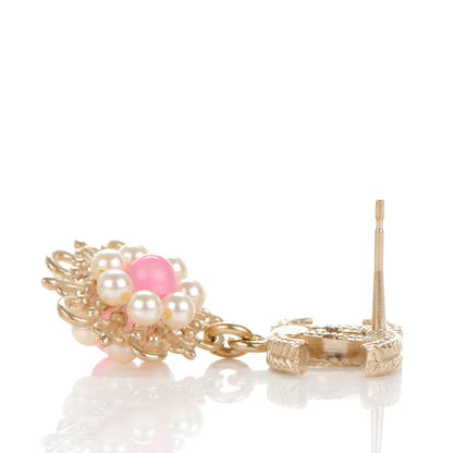 Chanel Pearl CC Dangle Earrings Gold Pink 3 of 6