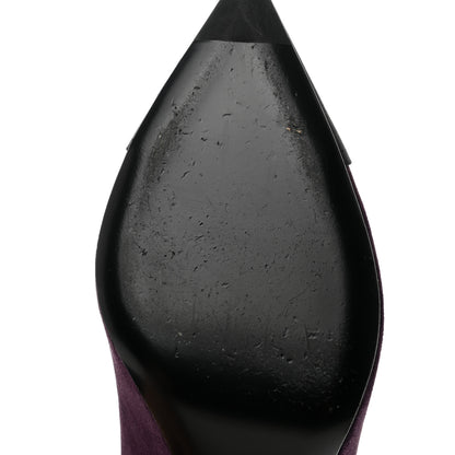 Chanel Suede Satin Cap Toe Pumps Dark 40 Purple Black 9 of 12