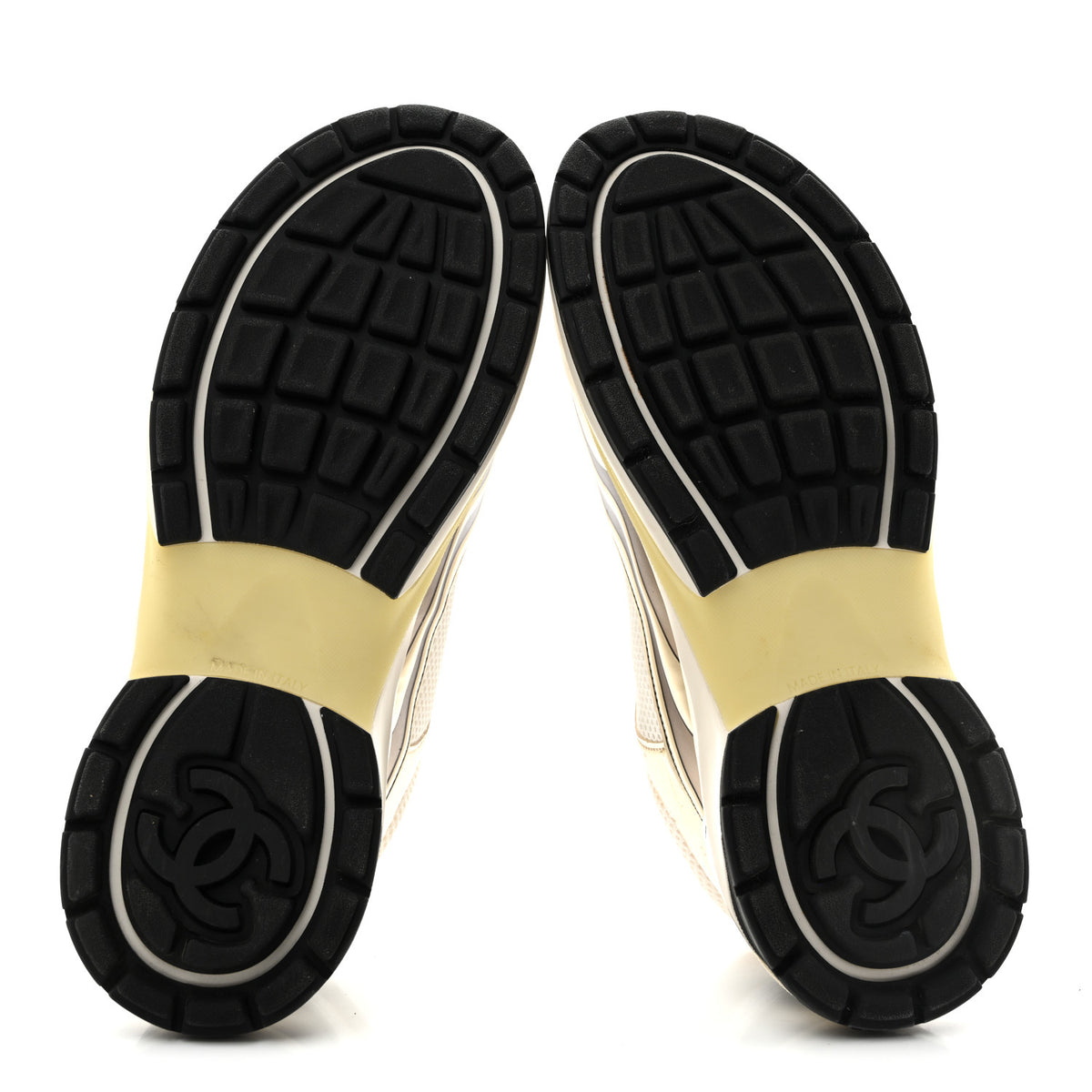 Chanel Fabric Laminated Calfskin Stretch CC Sneakers 38 41.5 White Gold Silver 6 of 12