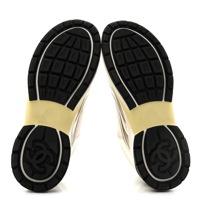 Chanel Fabric Laminated Calfskin Stretch CC Sneakers 38 41.5 White Gold Silver 6 of 12