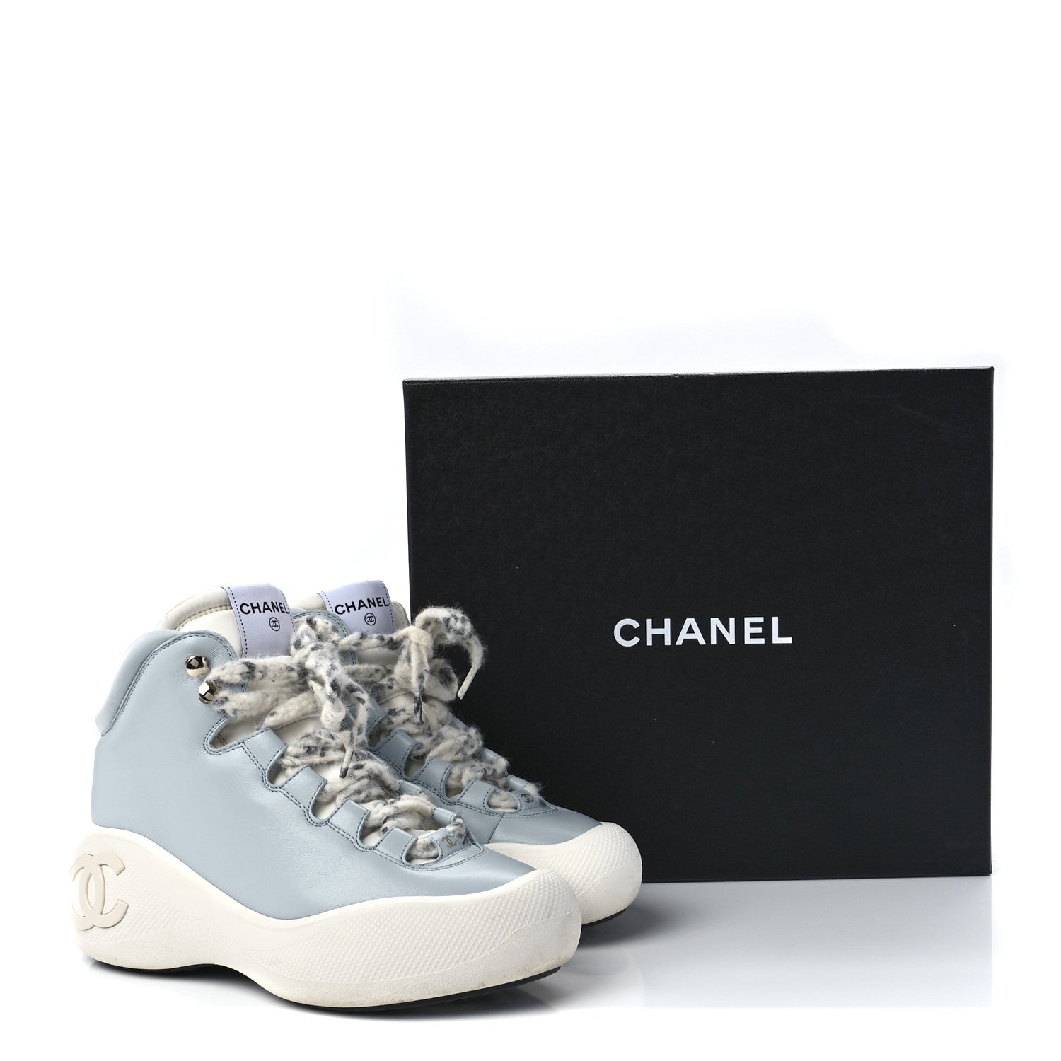 Chanel Lambskin Lace Up Snow Boots 38 Blue 9 of 9