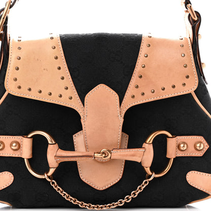 Gucci Monogram Horsebit Chain Studded Flap Shoulder Bag Black 7 of 9