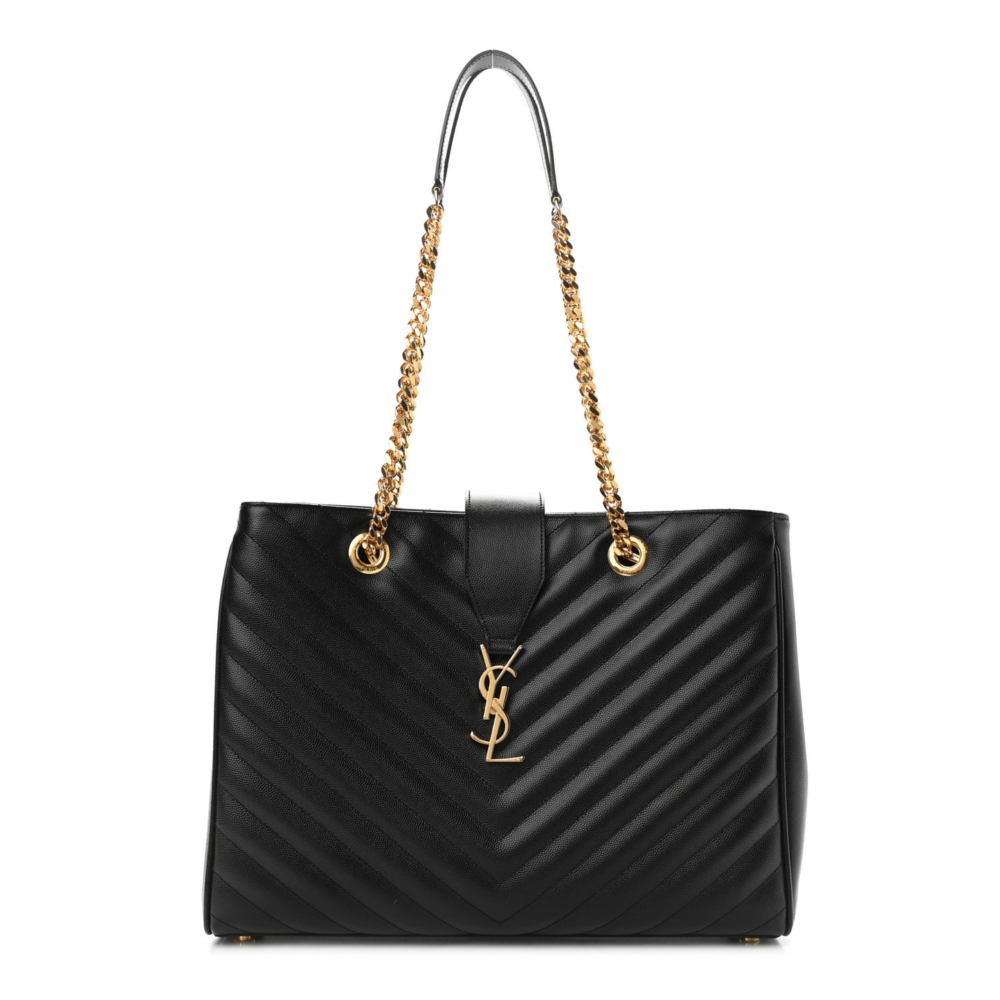 Grain De Poudre Matelasse Chevron Monogram Shopping Bag Black