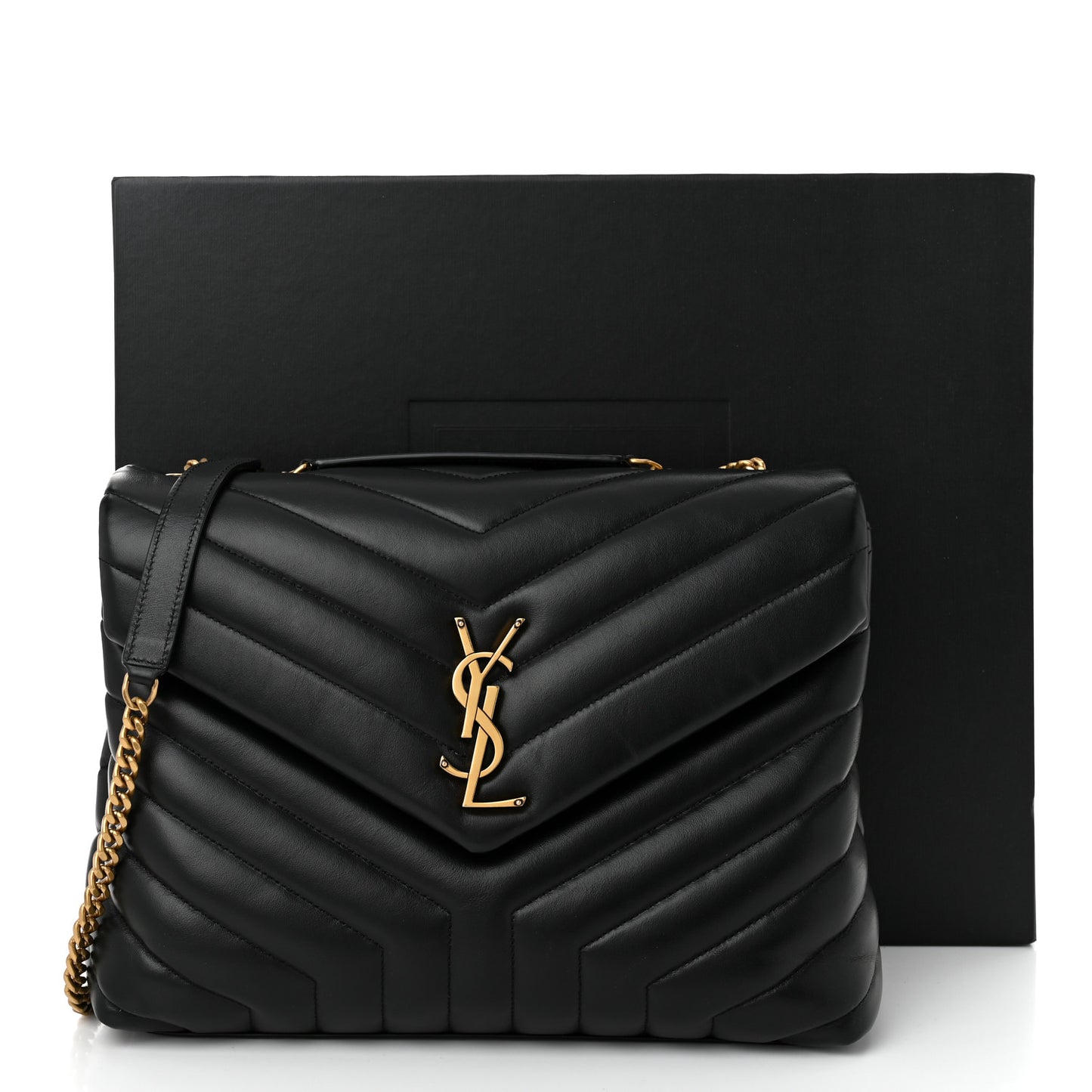 Calfskin Y Quilted Monogram Medium Loulou Chain Satchel Black