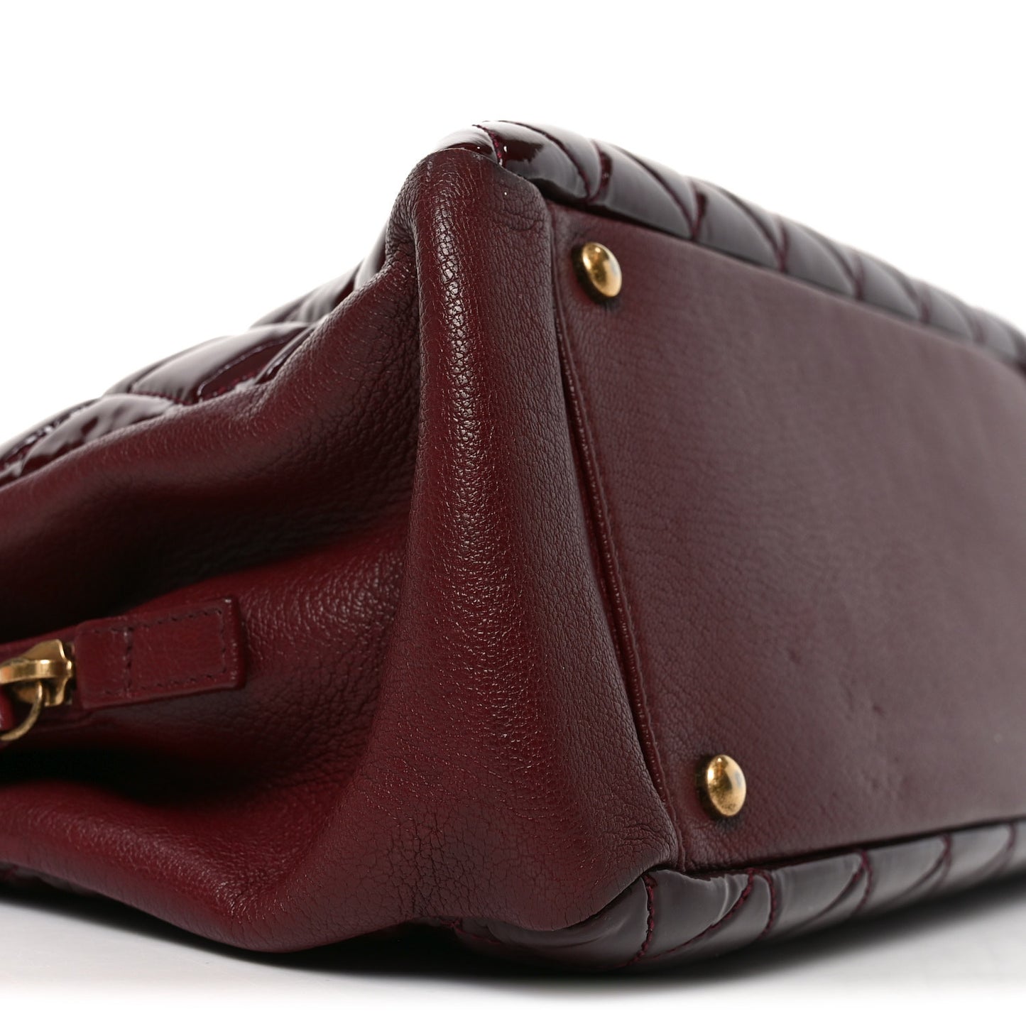 Patent Goatskin Quilted Small CC Eyelet Tote Burgundy