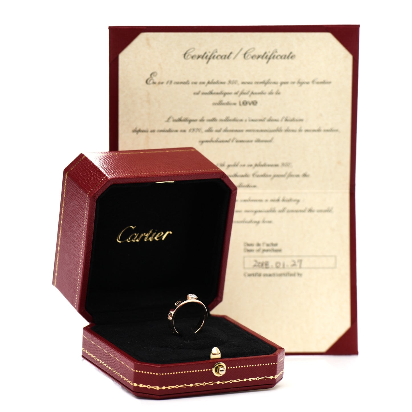 18K Pink Gold Diamond .24ct LOVE Solitaire Engagement Ring 50 5.25