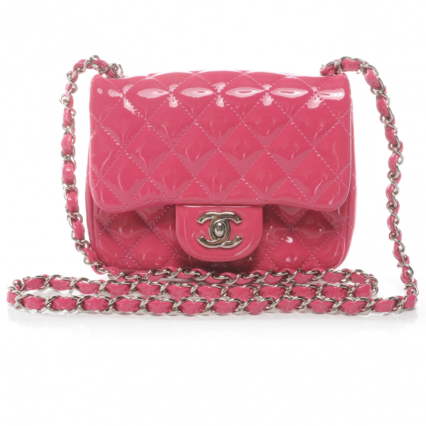 Patent Quilted Mini Flap Pink