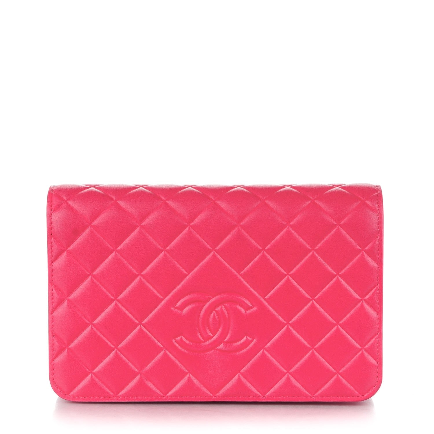 Chanel Lambskin Quilted Diamond CC Wallet On Chain WOC Dark Pink 1 of 8