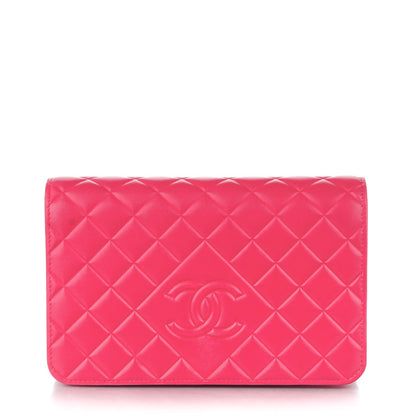 Chanel Lambskin Quilted Diamond CC Wallet On Chain WOC Dark Pink 1 of 8