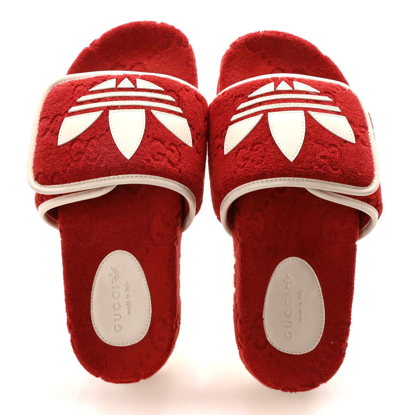X ADIDAS Terry Cloth GG Monogram Womens Platform Sandals 38 Maple Red Off White