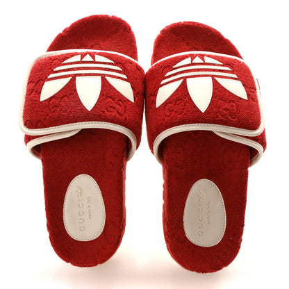 Gucci X ADIDAS Terry Cloth GG Monogram Womens Platform Sandals 38 Maple Red Off White 2 of 9
