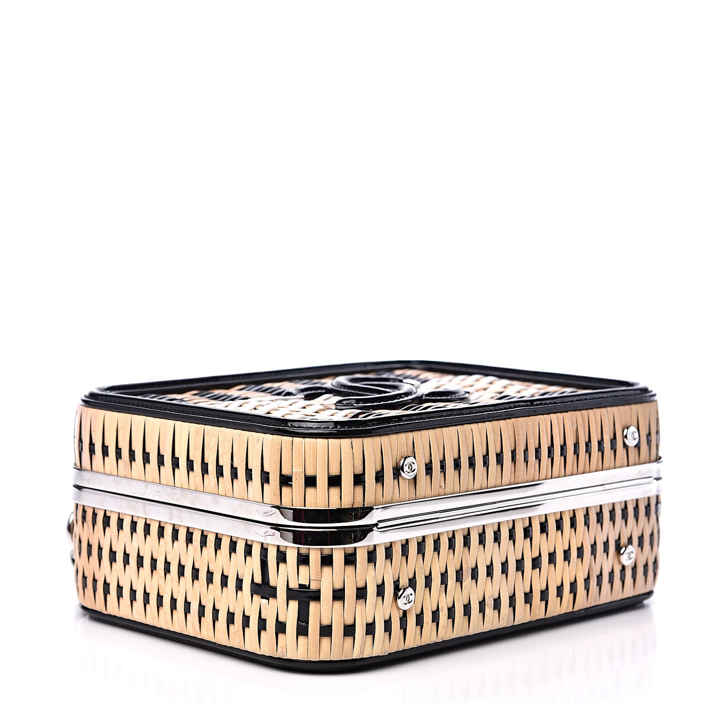 Raffia Patent Medium CC Filigree Vanity Case Black