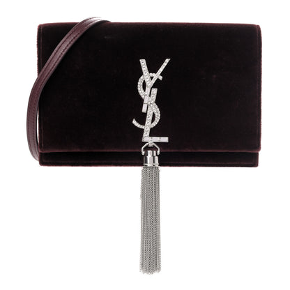 Saint Laurent Velvet Crystal Monogram Kate Tassel Shoulder Bag Burgundy 1 of 4