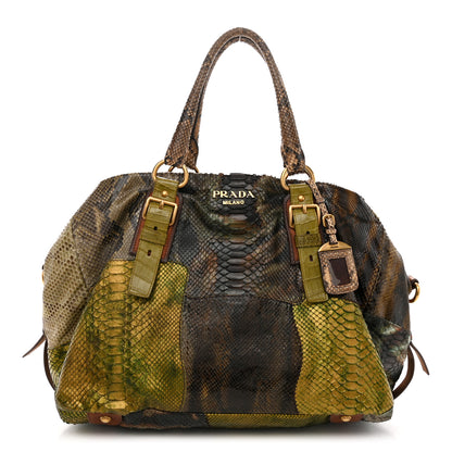 Prada Snakeskin Crocodile Patch Shopper Tote Militare 1 of 13