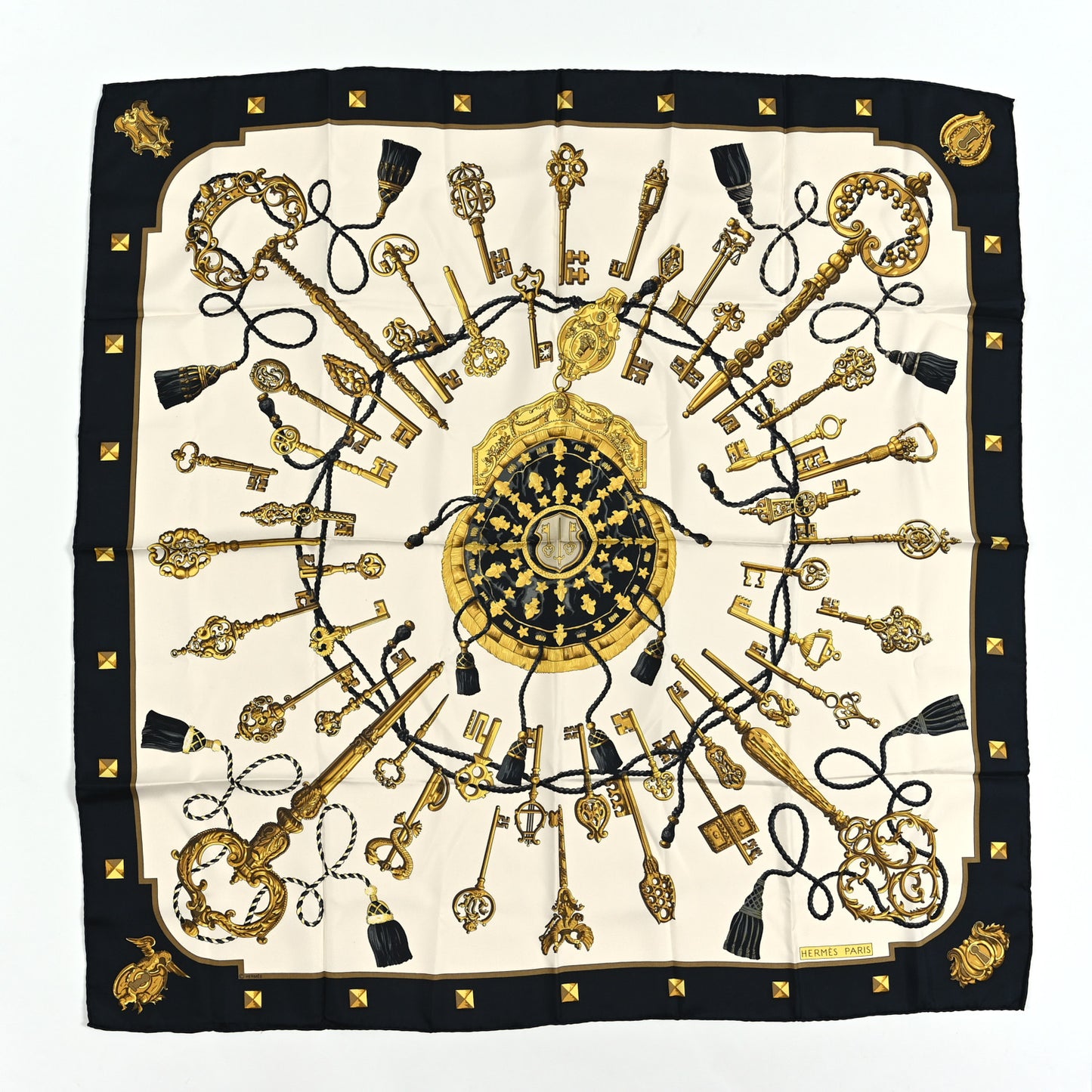 Silk Keys Les Cles Scarf 90 Black Gold