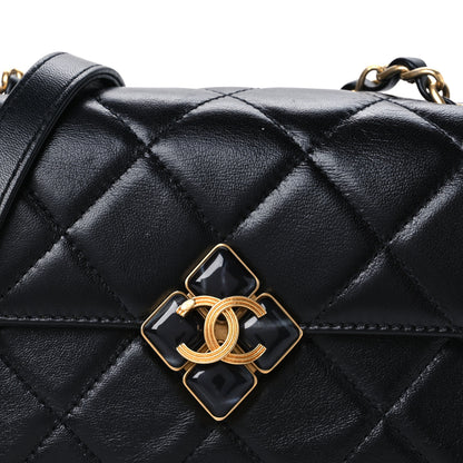 Chanel Lambskin Quilted Diamond Lock Flap Black 8 of 10