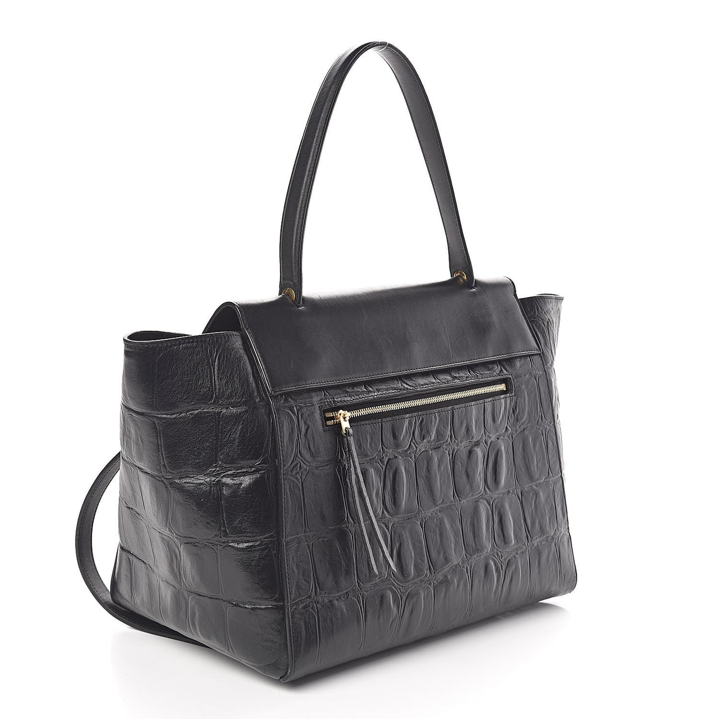 Calfskin Crocodile Embossed Small Belt Bag Black