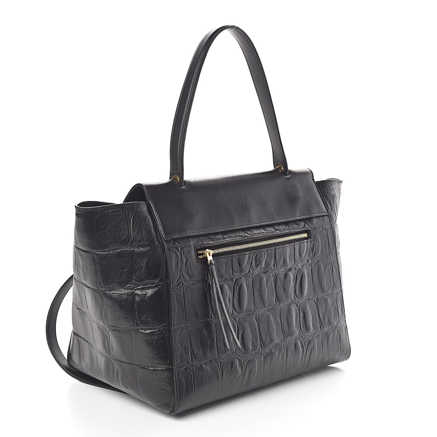 Celine Calfskin Crocodile Embossed Small Belt Bag Black 3 of 7