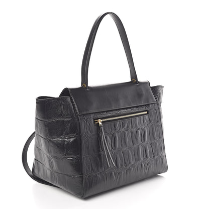 Celine Calfskin Crocodile Embossed Small Belt Bag Black 3 of 7