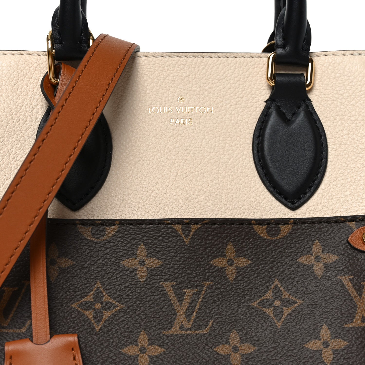 Louis Vuitton Calfskin Monogram Fold Tote PM Cream Khaki Black 7 of 9