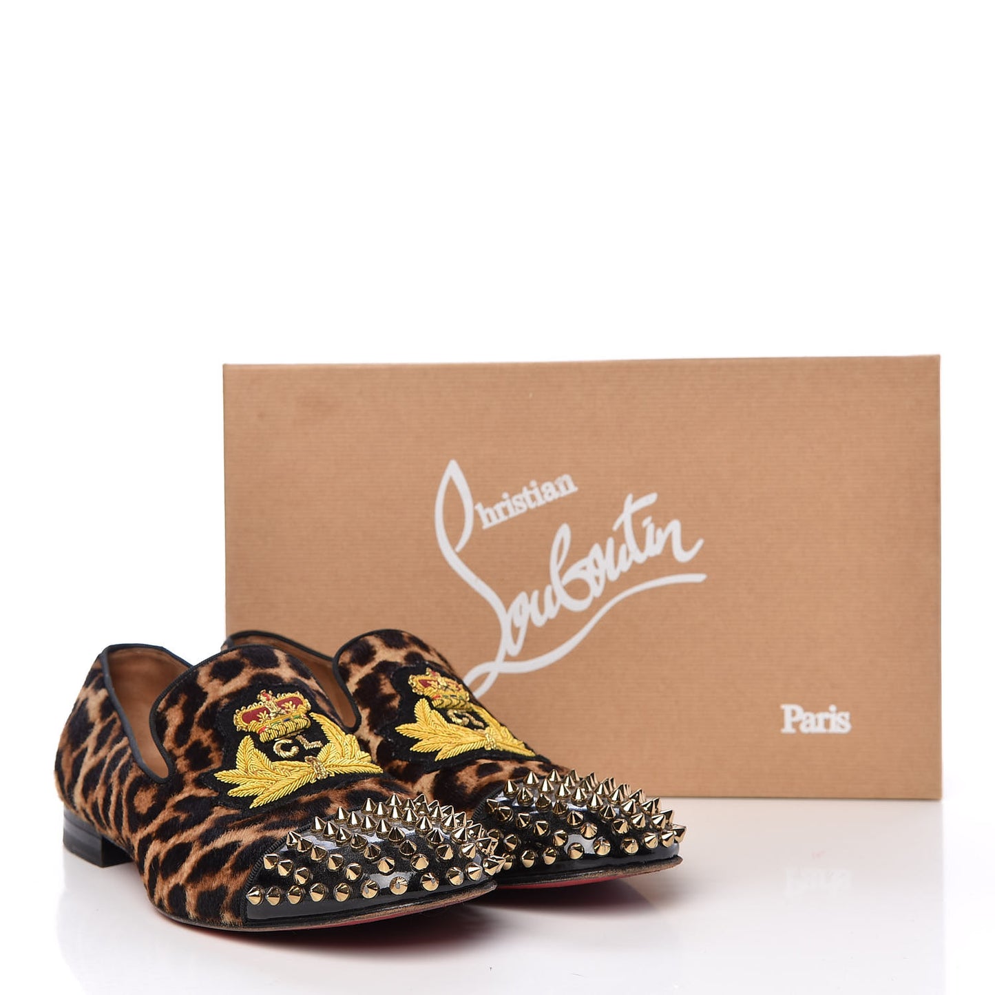 Pony Hair Print Spikes Mens Intern Flat Loafers 40.5 Leopard Black