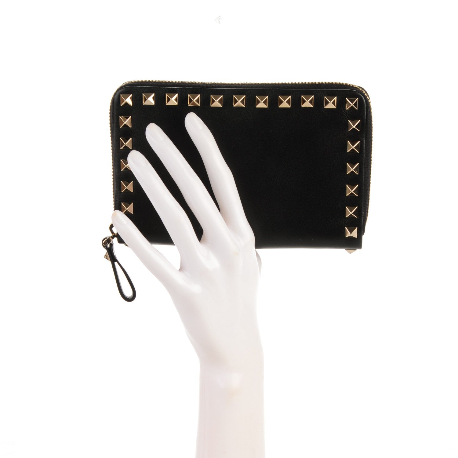 Valentino Garavani Calfskin Medium Rockstud Zip Around Wallet Black 2 of 8