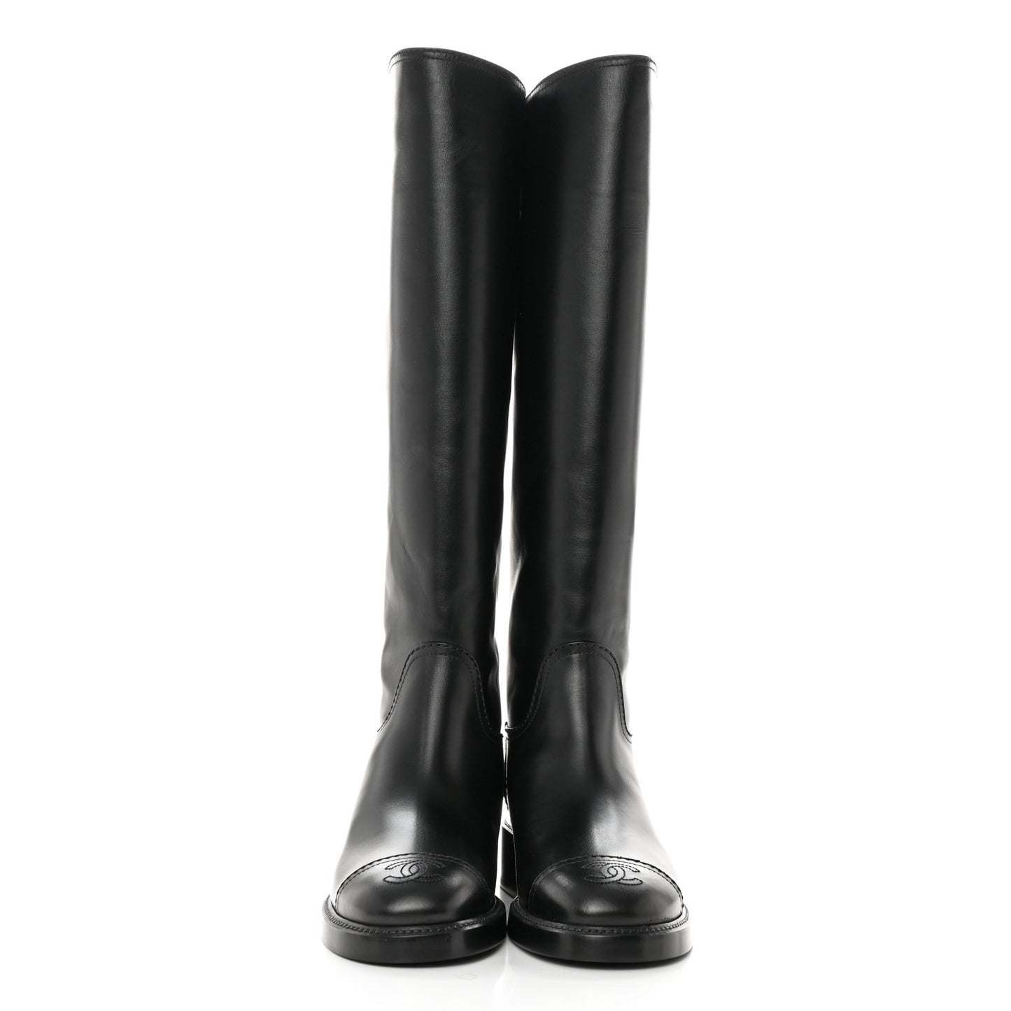 Calfskin Cap Toe High Boots 39 Black