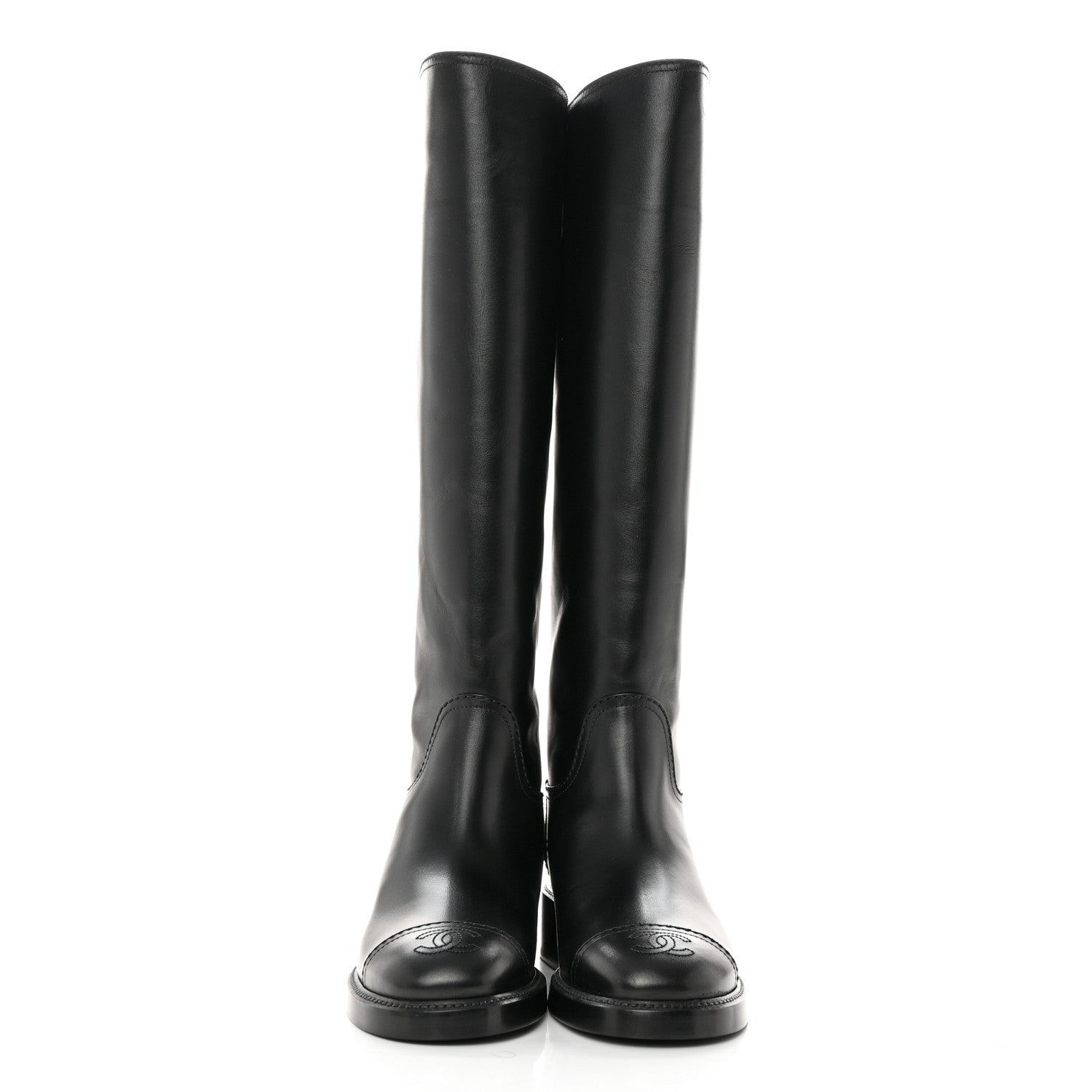 Chanel Calfskin Cap Toe High Boots 39 Black 2 of 9