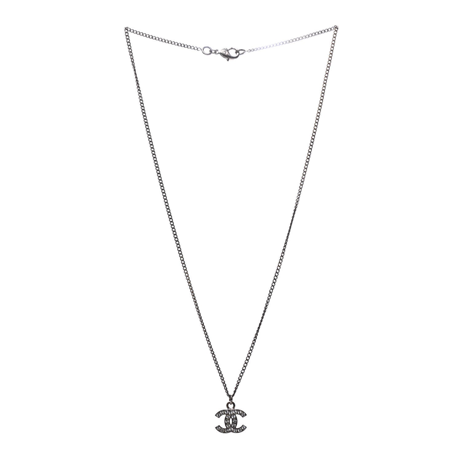 Chanel Crystal CC Necklace Silver 3 of 6