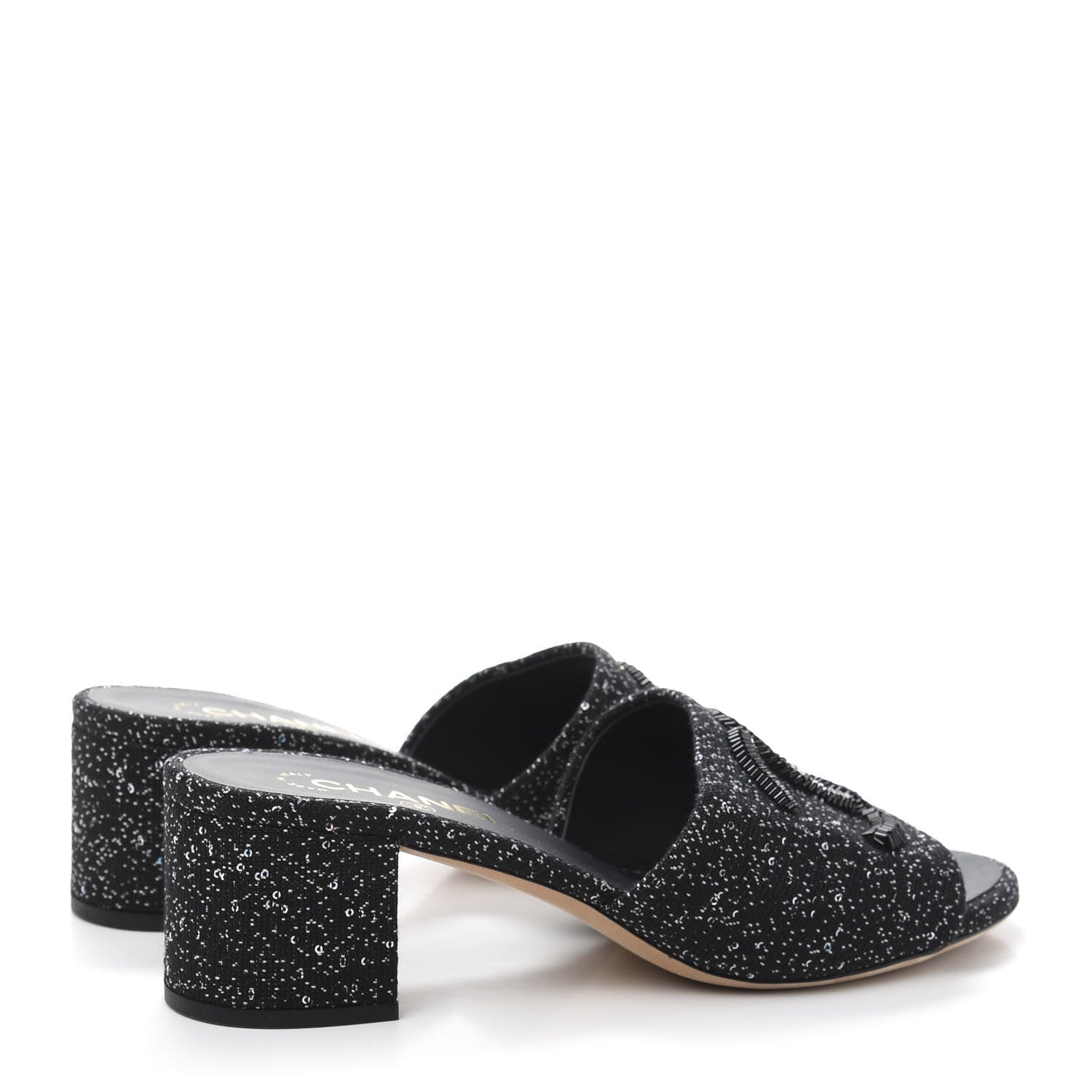 Chanel Tweed CC Mules 39.5 Black 4 of 8