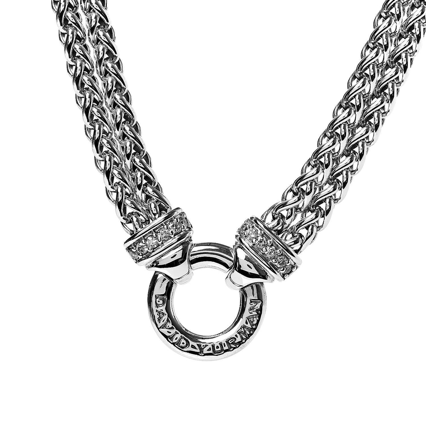Sterling Silver Diamond 18mm Double Wheat Chain Necklace
