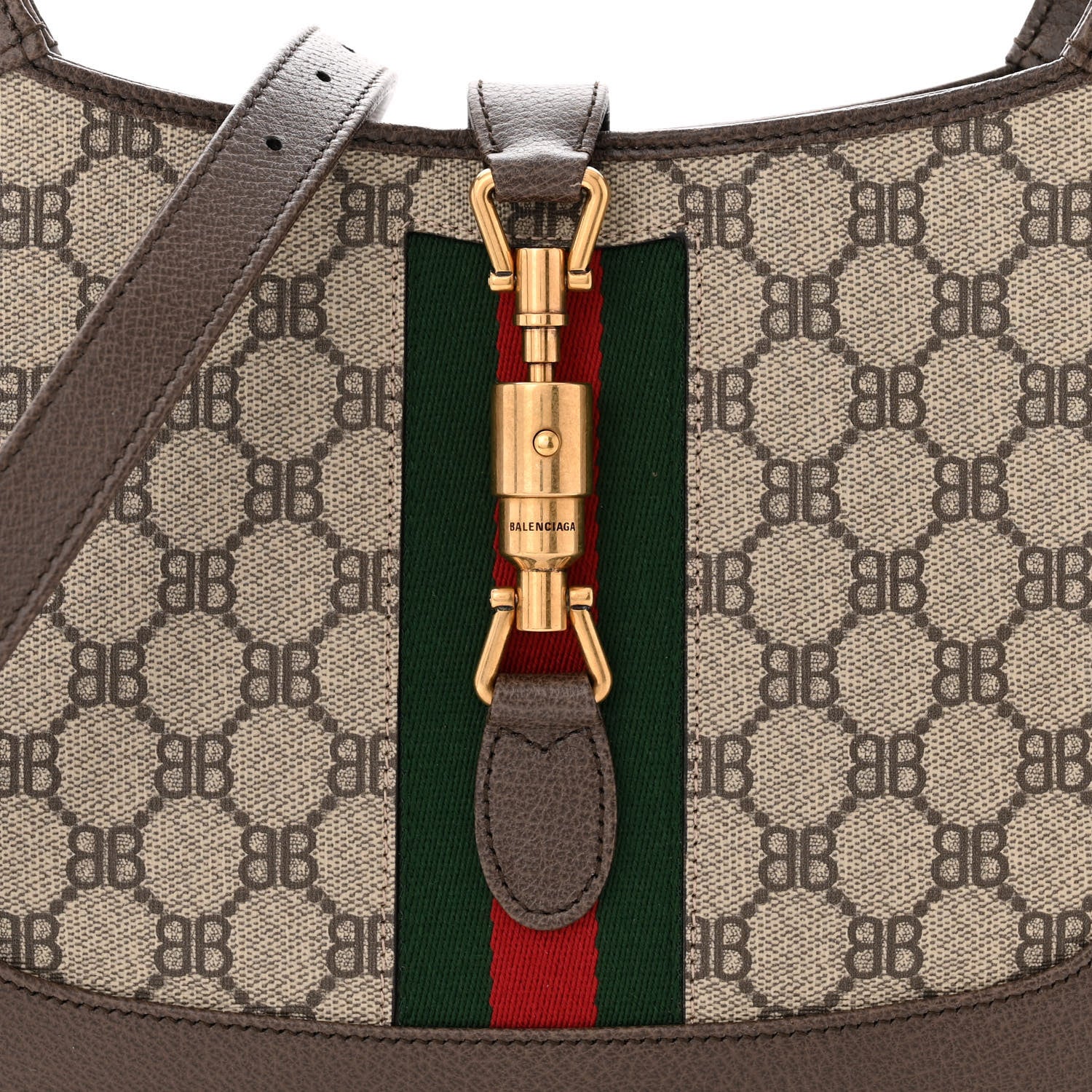 Gucci X BALENCIAGA BB Supreme Monogram Calfskin Web Small Jackie 1961 Hobo Beige Ebony 8 of 12