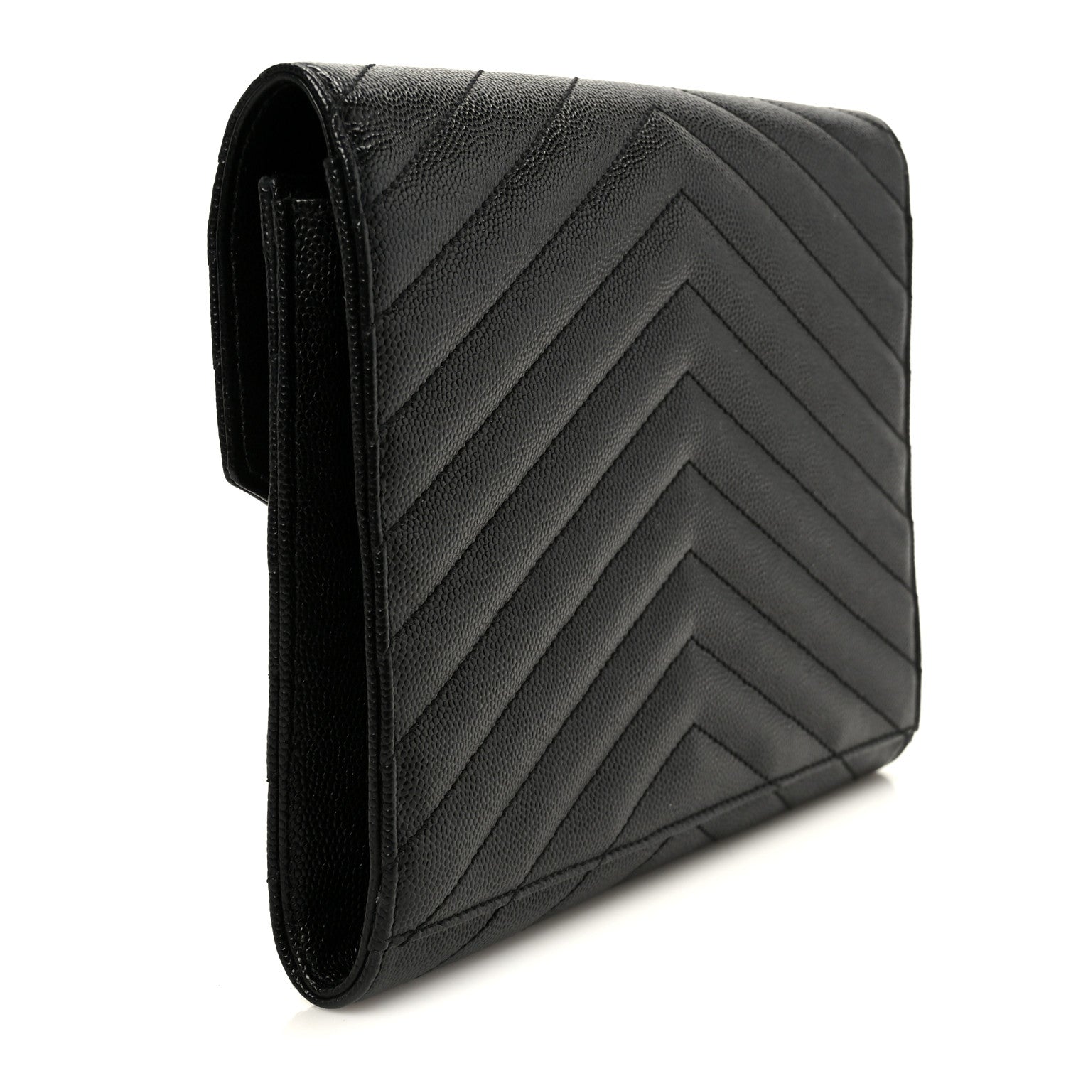 Saint Laurent Grain De Poudre Matelasse Chevron Monogram Envelope Clutch Black 3 of 9
