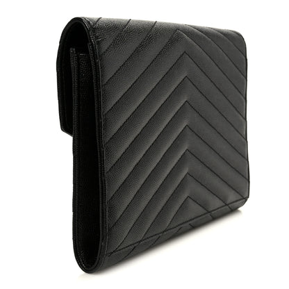 Saint Laurent Grain De Poudre Matelasse Chevron Monogram Envelope Clutch Black 3 of 9