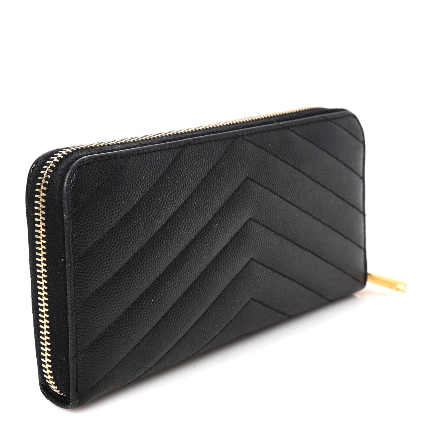 Saint Laurent Grain De Poudre Matelasse Chevron Monogram Zip Around Wallet Black 3 of 7