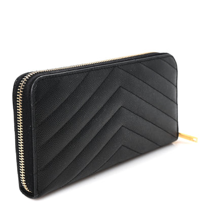Saint Laurent Grain De Poudre Matelasse Chevron Monogram Zip Around Wallet Black 3 of 7